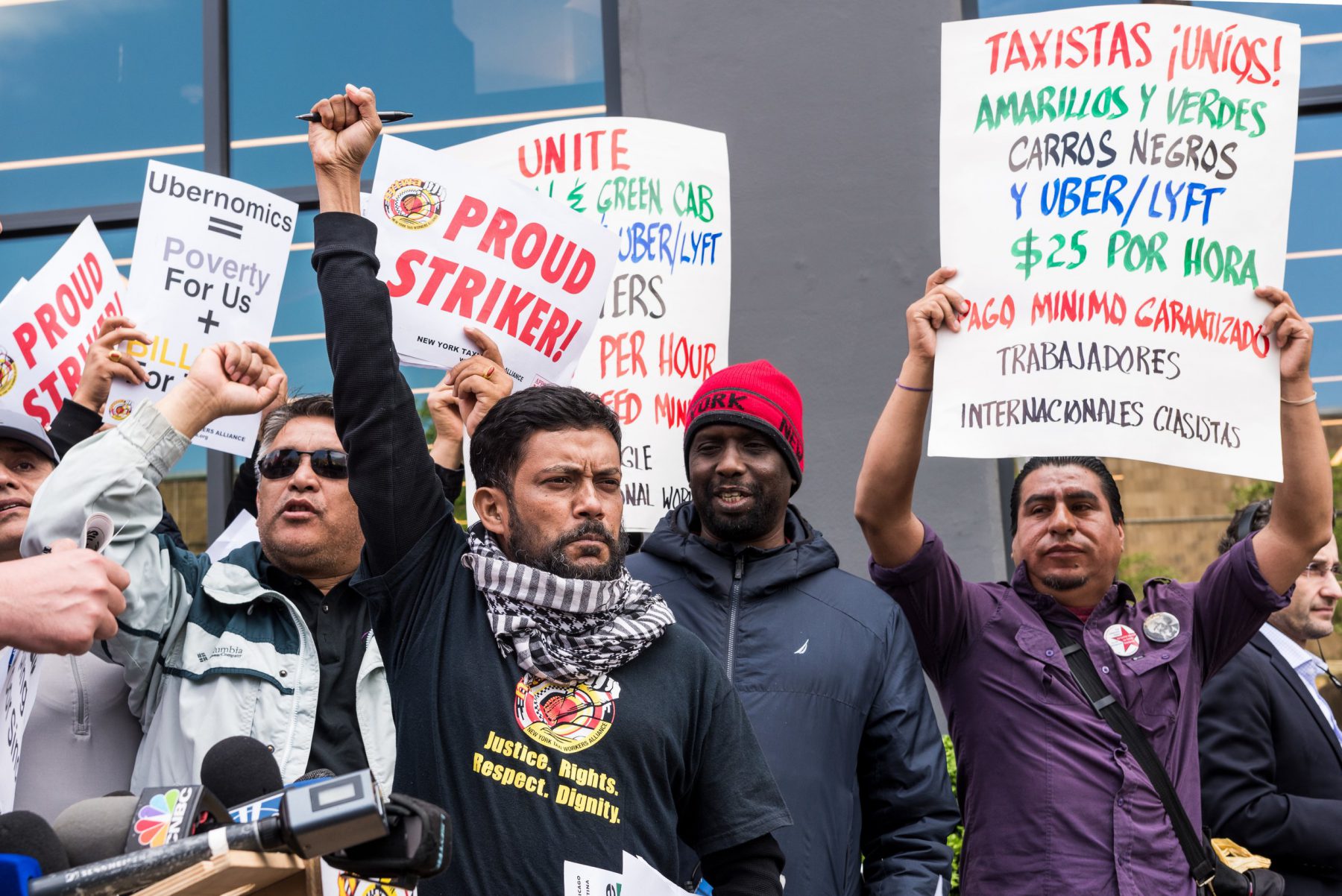 NYC cab drivers rallied in front of the Uber and Lyft offices in Long Island City, New York protesting Uber