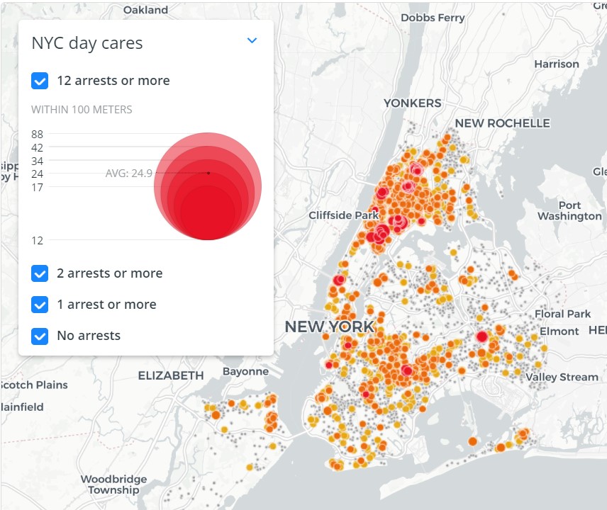 Interactive NBC 4 I-Team/Telemundo 47 Investiga map of drug activity near New York City day care centers.