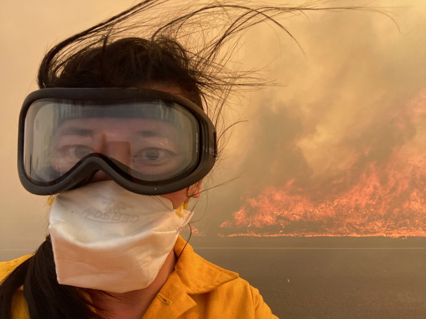 Dong covering wildfires in Orange County, CA, 2020. 