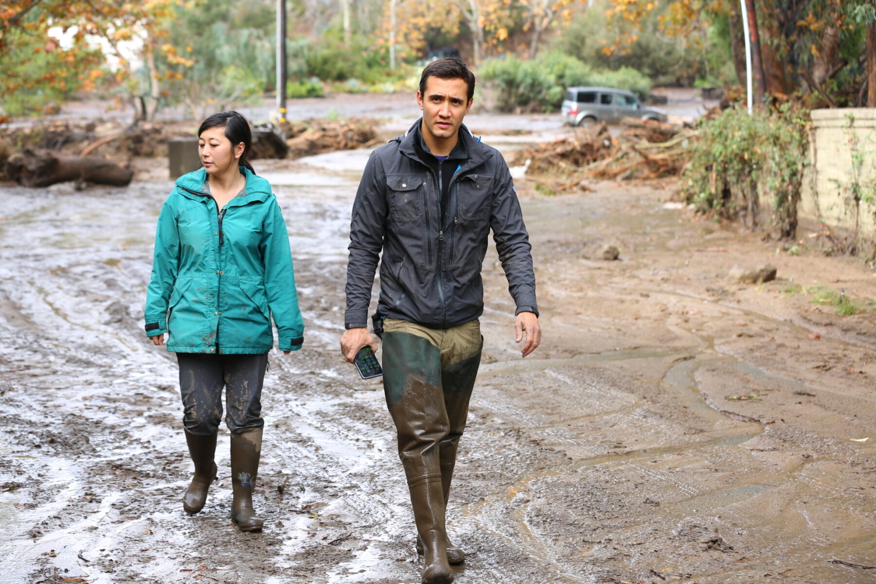 Dong with correspondent Gadi Schwartz after Southern California mudslides and flooding.